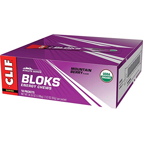CLIF BLOKS - Energy Chews - Mountain Berry - Non-GMO - Plant Based Food - Fast Fuel for Cycling and Running -Workout Snack(2.1 Ounce Packet, 18 Count) - (Assortment May Vary)