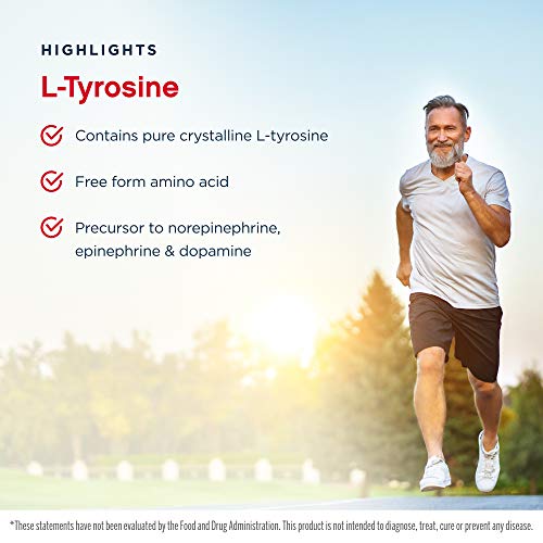 Jarrow Formulas L-Tyrosine 500 mg - 100 Capsules - Supports Brain Function - Brain Neurotransmitter Precursor - Free Form Amino Acid - Contains Pure Crystalline L-Tyrosine - 100 Servings