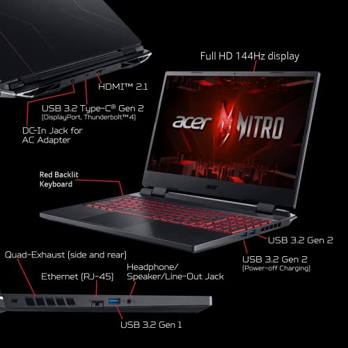 Acer Nitro 5 AN515-58-57Y8 Gaming Laptop | Intel Core i5-12500H | NVIDIA GeForce RTX 3050 Ti Laptop GPU | 15.6' FHD 144Hz IPS Display | 16GB DDR4 | 512GB Gen 4 SSD | Killer Wi-Fi 6 | Backlit Keyboard