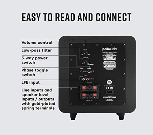 Polk Audio PSW111 8' Powered Subwoofer - Power Port Technology | Up to 300 Watt Amp | Big Bass in Compact Size | Easy Setup with Home Theater Systems Black