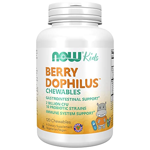 NOW Supplements, BerryDophilus™ with 2 Billion, 10 Probiotic Strains, Xylitol Sweetened, Strain Verified, 120 Chewables, packaging may vary