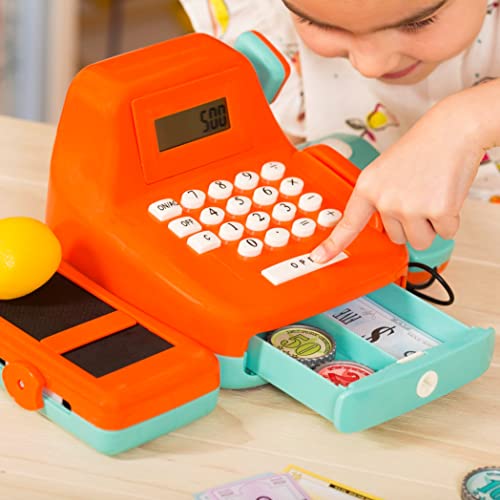 Battat Cash Register Toy Playset – Pretend Play Kids Calculator Cash Register with Accessories for 3+ (26-Pieces), Orange