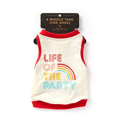 Brass Monkey Life of The Party Dog Tank; Pre-Shrunk Cotton Pet Muscle Tank; X-Small (14' Chest); Cute Dog Accessories with Eye-Catching Design