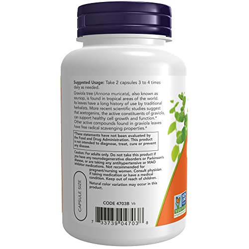 NOW Supplements, Graviola (Annona muricata) 500 mg, Healthy Cell Function*, 100 Veg Capsules