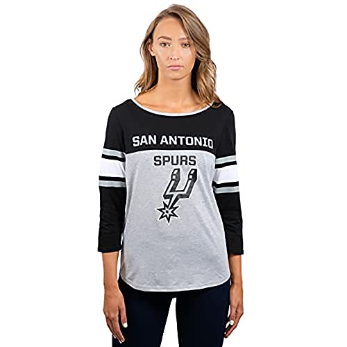 Ultra Game NBA San Antonio Spurs Womens T-Shirt Raglan Baseball 3/4 Long Sleeve Tee Shirt, Team Color, Small