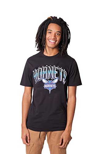 Ultra Game -NBA Charlotte Hornets Mens Arched Plexi Short Sleeve Tee Shirt, Black, X-Large