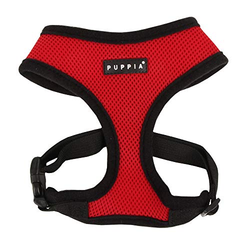 Puppia Soft Dog Harness No Choke Over-The-Head Triple Layered Breathable Mesh Adjustable Chest Belt and Quick-Release Buckle, Red, XX-Large