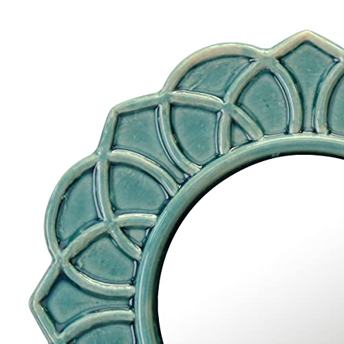 Stonebriar Decorative 9' Turquoise Round Floral Ceramic Accent Wall Mirror