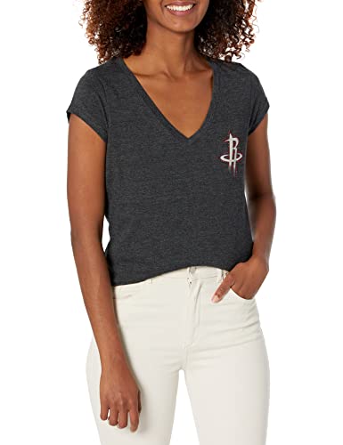 Ultra Game -NBA Houston Rockets Womens V-Neck Rhinestone Short Sleeve Tee Shirt, Charcoal Heather, Small