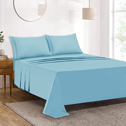 Mejoroom Queen Size Sheet Set - Hotel Luxury 1800 Bedding Sheets and Pillowcases - Deep Pocket Fitted Sheet, Hypoallergenic, Wrinkleand Breathable, Fade Resistant - 4 Piece (Queen, Aqua)