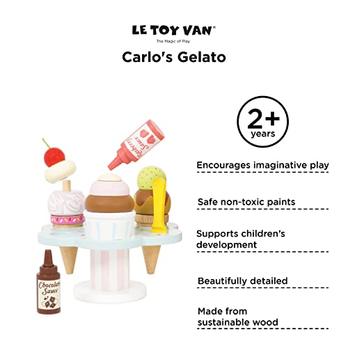 Le Toy Van - Educational Wooden Toy Honeybake Colourful Wooden Carlo's Gelato Pretend Ice Cream Toy | 12 Pieces - Great Role Play Gifts For A Boy Or Girl - 2+ Years