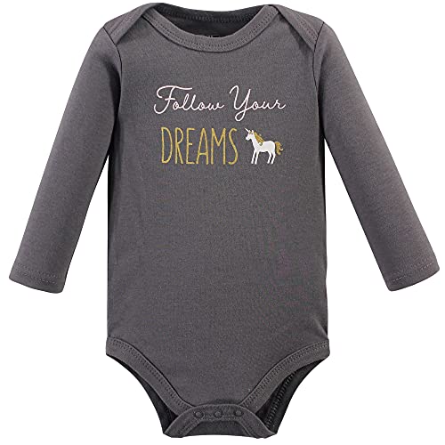 Hudson Baby Unisex Baby Cotton Long-Sleeve Bodysuits Gold Unicorn, 9-12 Months