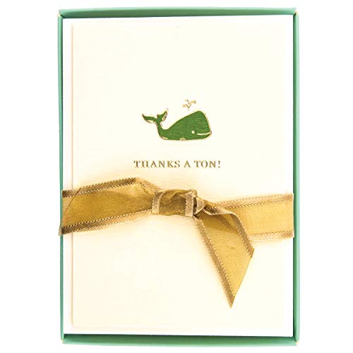 Graphique Whale La Petite Presse Boxed Notecards - 10 Elegant Embossed Green Whale Thanks a Ton! Thank You Cards with Matching Envelopes, 3.25' x 4.75'