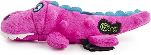 goDog Gators Just for Me Squeaker Plush Pet Toy for Dogs and Puppies, Soft and Durable, Tough and Chew Resistant, Reinforced Seams - Pink, Mini