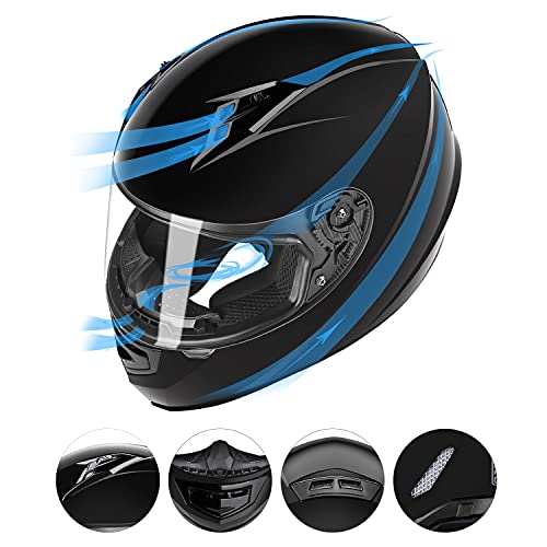 GLX GX11 Compact Lightweight Full Face Motorcycle Street Bike Helmet with Extra Tinted Visor DOT Approved (Black, X-Large)