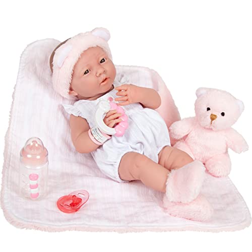 JC Toys La Newborn All-Vinyl-Anatomically Correct Real Girl 15' Baby Doll in White and Deluxe Accessories, Designed by Berenguer, Pink