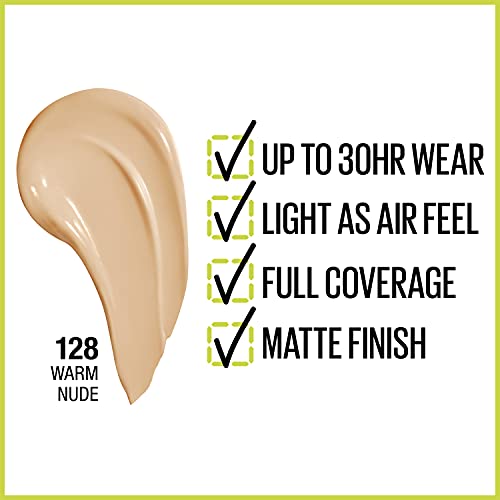 Maybelline Super Stay Full Coverage Liquid Foundation Active Wear Makeup, Up to 30Hr Wear, Transfer, Sweat and Water Resistant, Matte Finish, Warm Nude, 1 Count