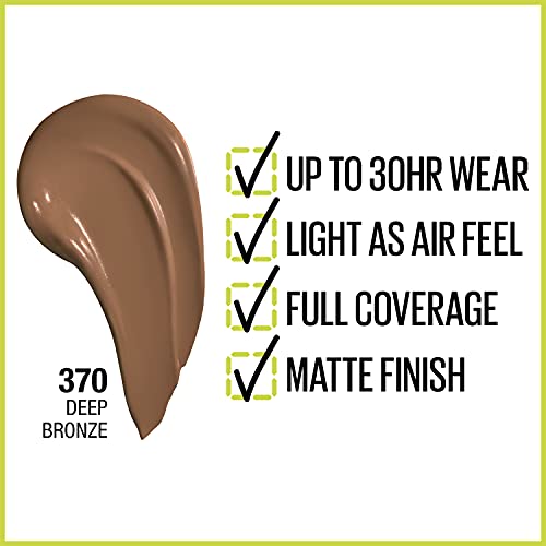 Maybelline Super Stay Full Coverage Liquid Foundation Active Wear Makeup, Up to 30Hr Wear, Transfer, Sweat and Water Resistant, Matte Finish, Deep Bronze, 1 Count