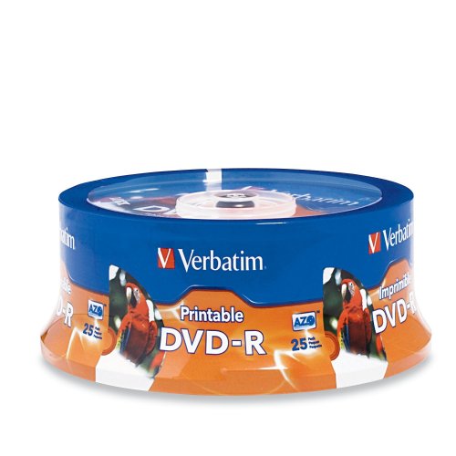 Verbatim DVD-R 4.7GB 16X White Inkjet Printable with Branded Hub, 25-Disc