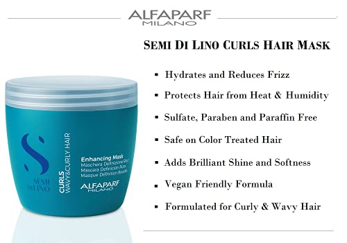 Alfaparf Milano Semi Di Lino Curls Enhancing Mask for Wavy and Curly Hair - Hydrates and Nourishes - Reduces Frizz - Protects Against Humidity - Vegan-Friendly Formula - 16.9 oz.