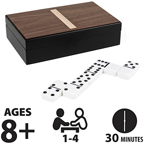 Legacy Deluxe Double-6 Dominoes, Classic Original Board Game Set of 28 Dominoes in Luxury Lined Wood Case, for Kids and Adults Aged 8 and Up