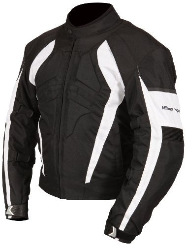 Milano Sport Gamma Motorcycle Jacket with White Accent (Black, Large)
