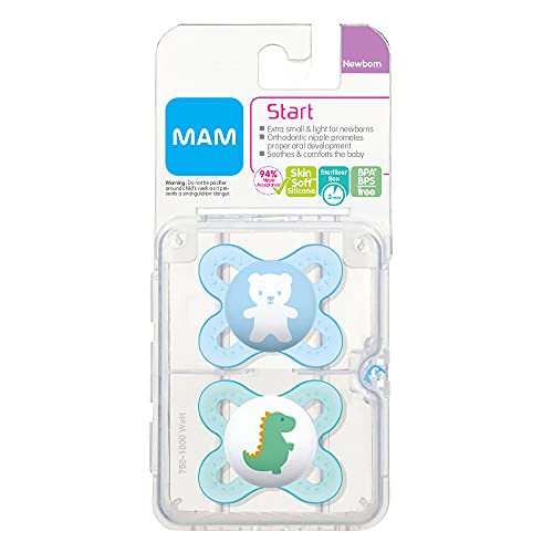 MAM Original Start Newborn Baby Pacifier, Best Pacifier for Breastfed Babies, Sterilizer Case, 0-3 Months, Boy, 2 Count (Pack of 1)