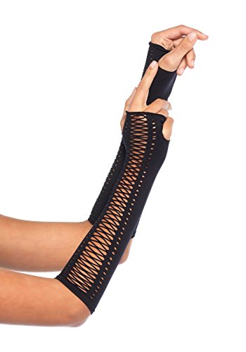 Leg Avenue Faux Lace Up Fingerless Glove Arm Warmers, O/S, Black