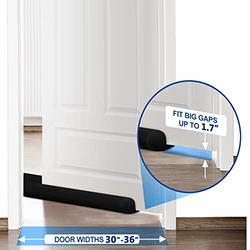 MAXTID Large Door Draft Stopper 36 Inch Under Door Draft Noise Blocker Black Gap Stoppers Entry Door Draft Guard for Bottom of Doors Adjustable Twin Door Draft