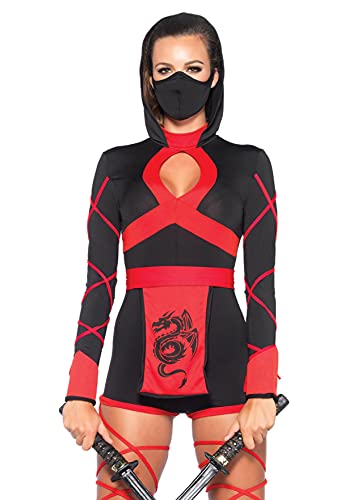 Leg Avenue womens - 3 Piece Dragon Ninja Set Sexy Romper and Face Mask Halloween for Women Adult Sized Costumes, Black/Red, Small US