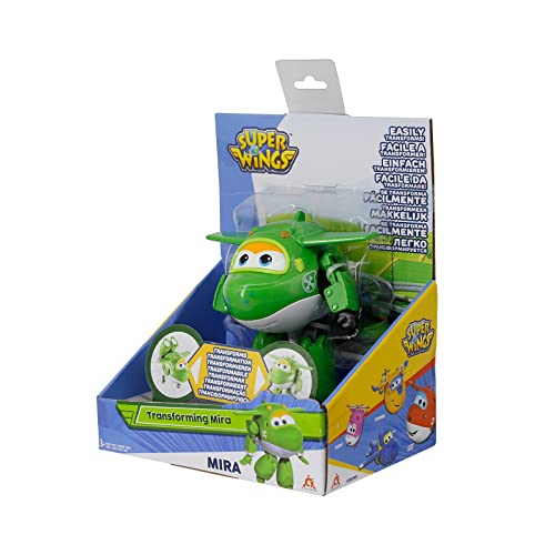 Super Wings 5' Transforming Mira Airplane Toys Vehicle, Action Figure Kids Toys to Plane and Robot, Super Wings Toys for Kids Ages 3 and Up, Preschool Kids Birthday Gift, Green