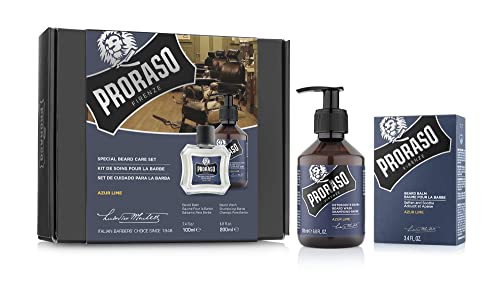 Proraso Beard Care Kit for Men | Beard Wash and Beard Balm to Cleanse, Soften and Reduce Itch for New or Short Beards | Azur Lime