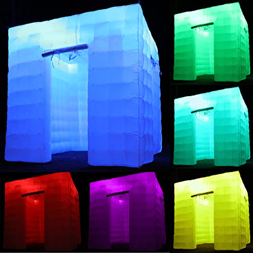 Portable Inflatable Photo Booth Enclosure (White, Two Doors, 8.2x8.2x8.2ft), staelea Inflatable LED Photo Booth Tent with Air Blower and Remote Controller, Photo Booth Backdrop for Wedding Event