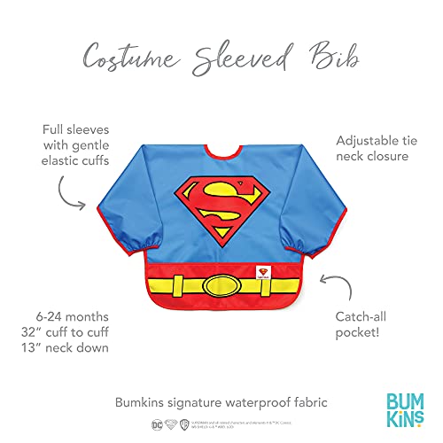 Bumkins Sleeved Baby Toddler Bib, Smock, Waterproof Fabric, Fits Ages 6-24 Months, DC Comics Superman