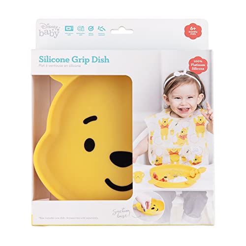 Bumkins Disney Silicone Grip Dish, Suction Plate, Divided Plate, Baby Toddler Plate, BPA Free, Microwave and Dishwasher Safe - Winnie The Pooh