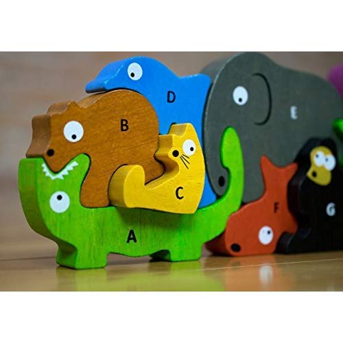 BeginAgain Animal Parade A to Z Puzzle and Playset - Educational Wooden Alphabet Puzzle - 2 and Up