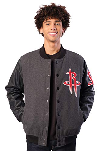 Ultra Game NBA Houston Rockets Mens Full Zip Classic Varsity Jacket, Charcoal Heather, XX-Large