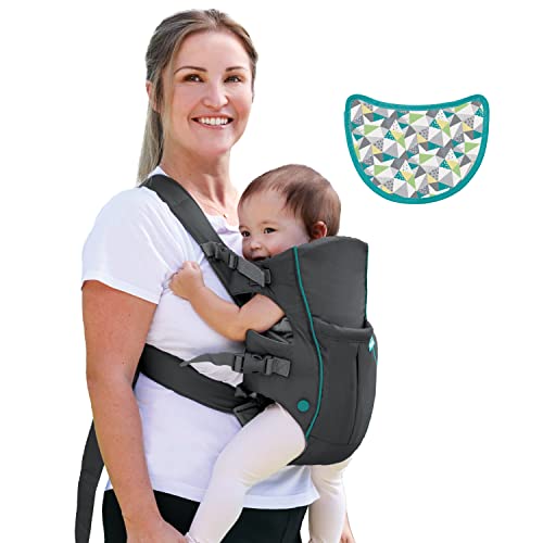 Infantino Swift Classic Carrier with Pocket - 2 Ways to Carry Grey Carrier with Wonder Bib and Essentials Storage Front Pocket, Adjustable Back Strap, Inward and Outward Facing, Easy to Clean Material