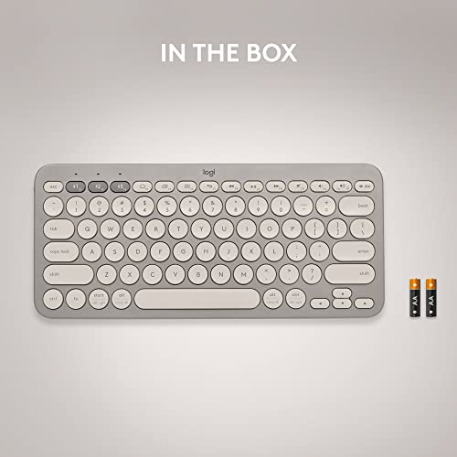 Logitech K380 Multi-Device Bluetooth Wireless Keyboard with Easy-Switch for Up to 3 Devices, Slim, 2 Year Battery-PC, Laptop, Windows, Mac, Chrome OS, Android, iPadOS, Apple TV - Sand