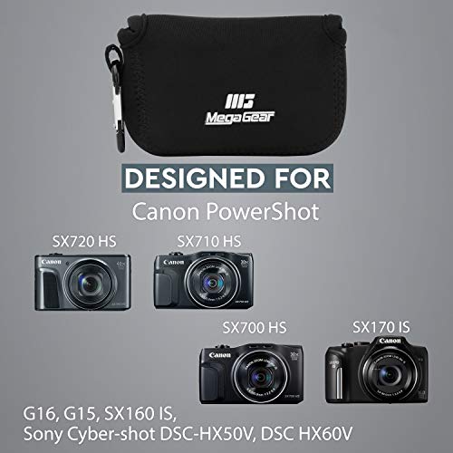 MegaGear 'Ultra-Light' Neoprene Camera Case, Bag - Protective Cover for Canon PowerShot SX720 HS, SX710 HS, SX700 HS, SX170 IS, G16, G15, SX160 IS, Sony Cyber-shot DSC-HX50V, DSC HX60V (Black)