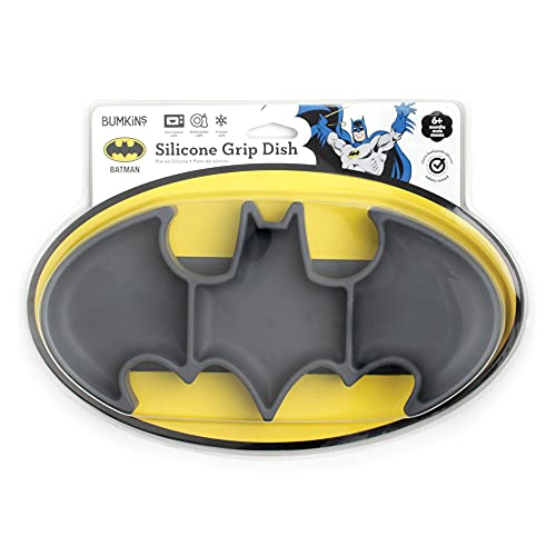 Bumkins DC Comics Silicone Grip Dish Suction, Divided and Baby Toddler Plate, BPA Free, Microwave Dishwasher Safe, Batman