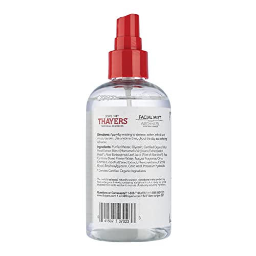 THAYERS Alcohol-Free Witch Hazel Facial Mist Toner with Aloe Vera, Rose Petal, 8 Ounce