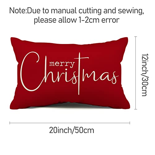 Allorry Christmas Pillow Covers Merry Christmas Throw Pillow Decorative Christmas Red Cotton Cloth Linen Cloth Pillow Cover Sofa Cover Decorative Rectangle Length 12X20 inches