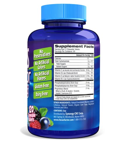Focus Factor Kids Extra Strength Daily Chewable for Brain Health Support, 120 Count – Vitamins for Kids - Quality Formula – Gluten and Dairy Free Supplements for Children (2 Pack)