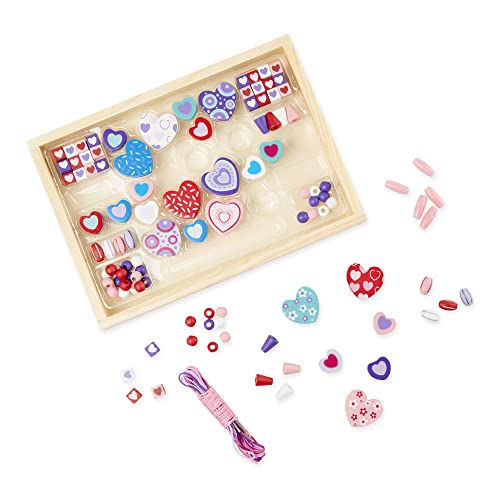 Melissa and Doug Created by Me! Heart Beads Wooden Bead Kit, 120+ Beads and 5 Cords for Jewelry-Making