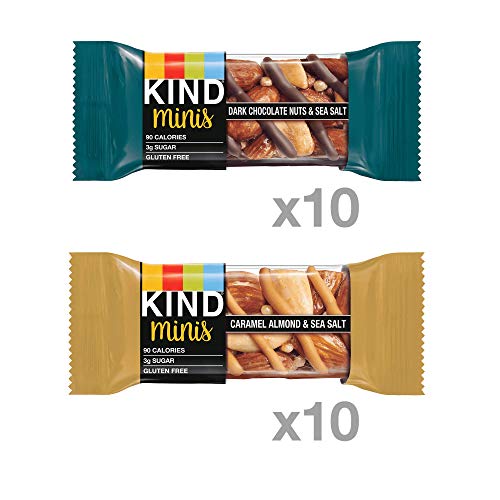 KIND Bar Minis, Dark Chocolate Nuts and Sea Salt/Caramel Almond and Sea Salt, Variety Pack, Gluten Free, 100 Calories, Low Sugar, 80 Count