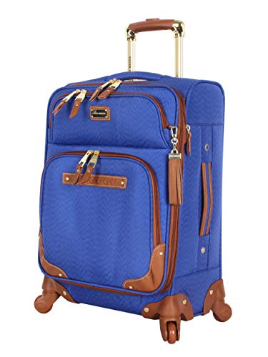 Steve Madden Designer Luggage Collection - Lightweight Softside Expandable Suitcase for Men and Women - Durable 20 Inch Carry On Bag with 4-Rolling Spinner Wheels (Global Blue)