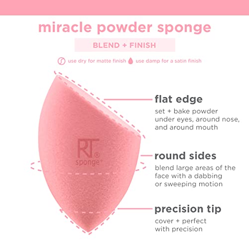 Real Techniques Sponge+ Beauty Makeup Blenders, Poreless Perfection Kit, for Facial Cleanser, Foundation, and Setting Powder, Probiotic Infused, For Natural and Matte Finish, 3 Piece Kit
