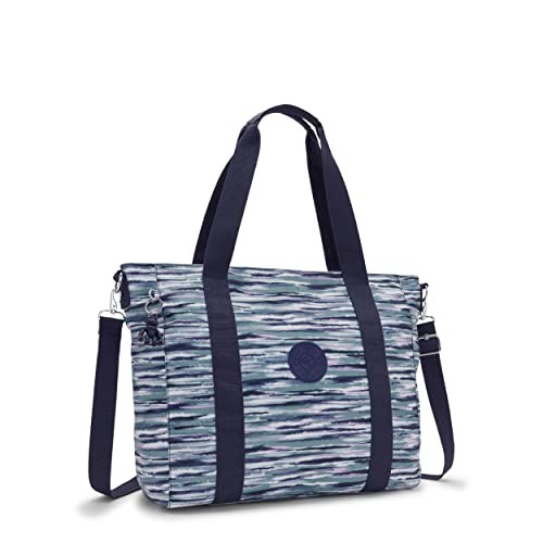 Kipling Women's Asseni Tote, Lightweight Everyday Purse, Nylon Shoulder Bag, Brush Stripes