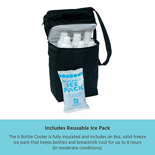 J.L. Childress 6 Bottle Cooler, Insulated Breastmilk Cooler and Lunch Bag for Baby Food and Bottles, Leak-Proof and Heat-Sealed, Ice Pack Included, Black, 1 Count (Pack of 1)